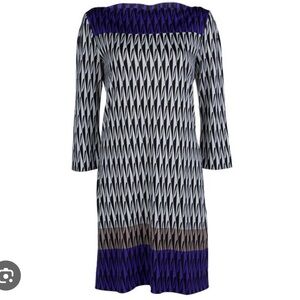 Diane Von Furstenberg Ruri Black geo printed Dress mod shift size 8 100% silk